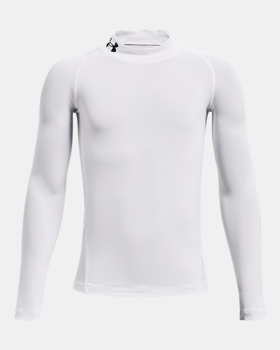 Jungen HeatGear Langarmshirt mit Stehkragen, White, pdpMainDesktop image number 0